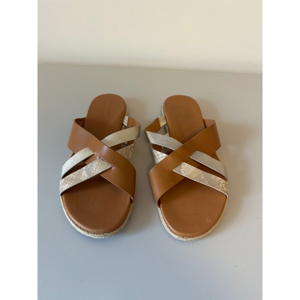 Cole Haan Tan Metallic Snake Embossed Leather Slide Sandals | Size 9
